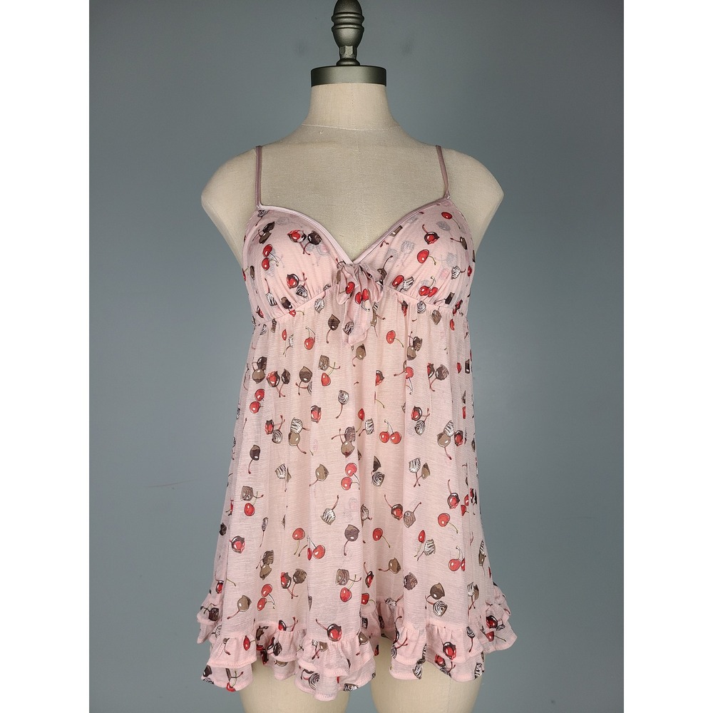 Y2K 2009 Victoria's Secret Sz L Babydoll Chocolate Cherry‎ Pink Mesh It Girl